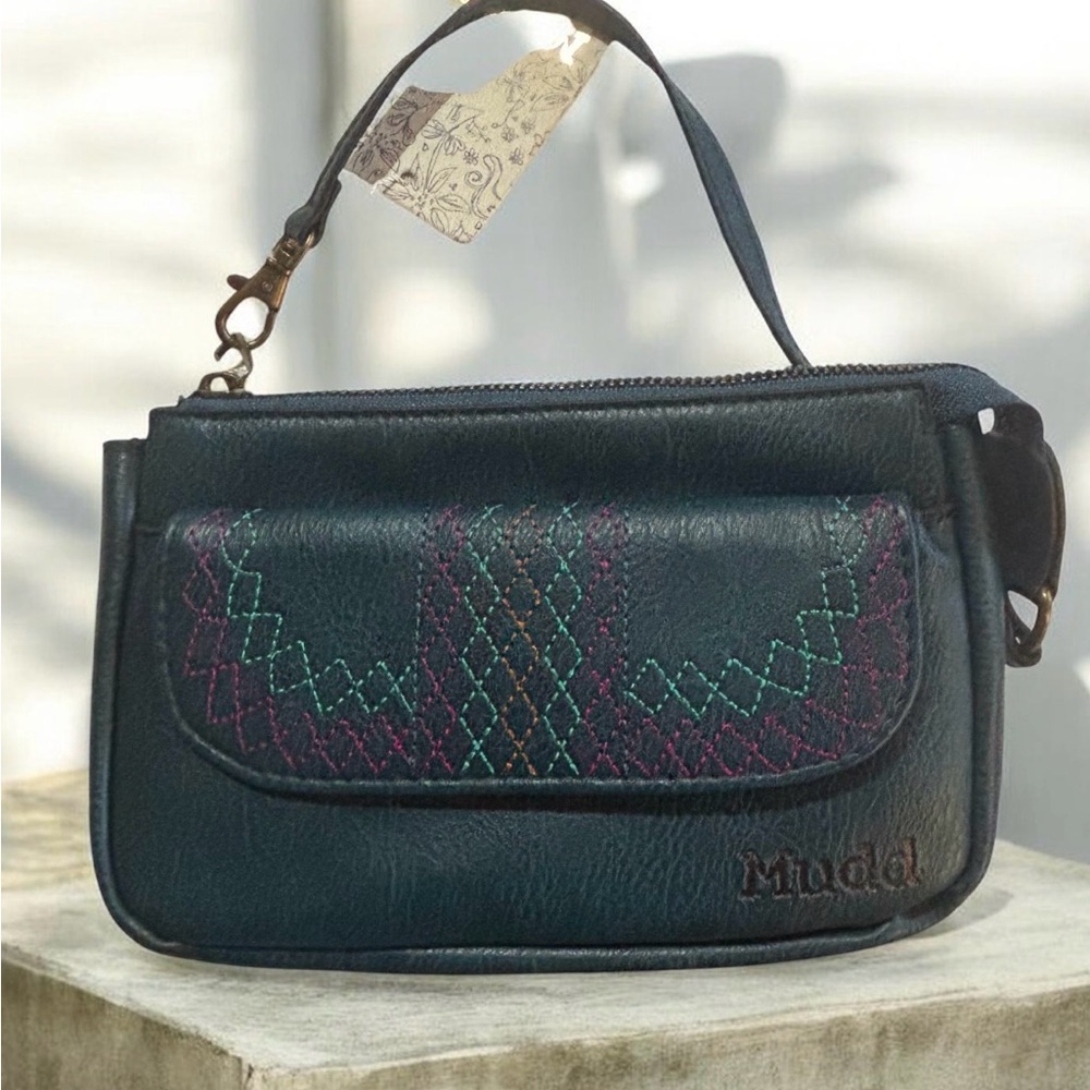 Mudd Teal and Purple Embroidered Clutch